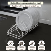 Plantex Stainless Steel Plate Stand for Kitchen Cabinet/Dish Organizer for Kitchen/8 Slot Plate Rack Holder-(Size-4 inches, Slot- 8, Pack of 1)