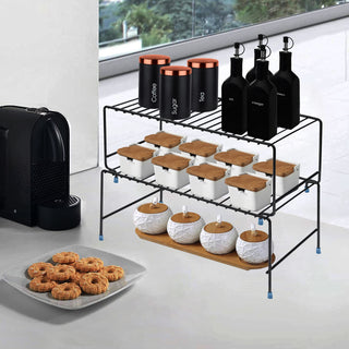 Plantex GI Metal 2-Tier Shelf Organizer for Kitchen Storage/Foldable and Detachable Kitchen Shelf Organiser/Rack Organiser for Storage