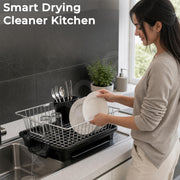 Plantex Dish Drying Rack/Stainless Steel Dish Drainer with Drainer Tray for Kitchen/Vessel Drainer Basket for Utensils/Plate Drying Rack - Chrome (58.5x44.5x23.5 Inch)