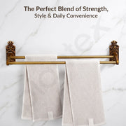 Plantex Dual Towel Rod for Bathroom/Towel Hanger/Towel Holder/24 Inch Towel Bar/Bathroom Accessories - Pack of 1 (Brass Antique)