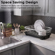 Plantex Stainless Steel Dish Drying Rack/Dish Rack with Drainer Tray for Kitchen/Vessel Drainer Basket for Utensils/Bartan Basket Stand - Chrome (17.5x12.5x7 Inch)