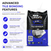 Plantex Lexora Tile Adhesive for Terracotta/Ceramic & Quarry Tiles/Polymer Modified Cement Adhesive for Floor & Wall Tiles Fixing/ Kitchen & Bathroom  Use - 20kg (LX-03, White)
