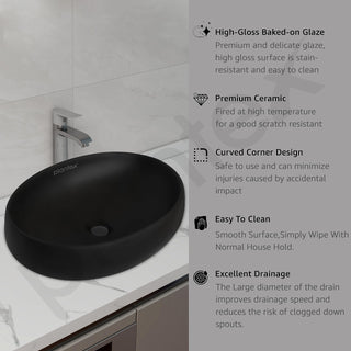 Plantex Ceramic Wash Basin for Bathroom/Table Top Ceramic Basin/Black Washbasin for Bathroom - (CRETA-NS-BLACK-MATT, 23 x 15 x 5.5 Inch)