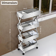Plantex 4-Tier Multipurpose Storage Trolley with Wheels/Rotating Kitchen Vegetable Rack/Stainless Steel Space Saving Organizer Basket Stand/Heavy Duty Rolling Utility Cart–(Chrome)