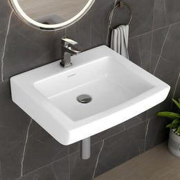 Plantex Ceramic Wall Hung Basin with 10 Years Glaze Warranty by Plantex/Washbasin for Bathroom/Wall Mounted Wash Basin/Sink for Living Room (Laric, White)