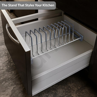 Plantex Premium Stainless Steel Plate Stand for Kitchen Cabinet/13 Slot Plate Rack for Kitchen/Rubber Gripped Saucer Plate Holder(Size-4 inches, Slot- 13, Pack of 1)
