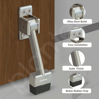 Plantex Door Stopper - 5 Inch Long Gate Stopper for Wooden Doors - Set of 3 (Silver Matt)