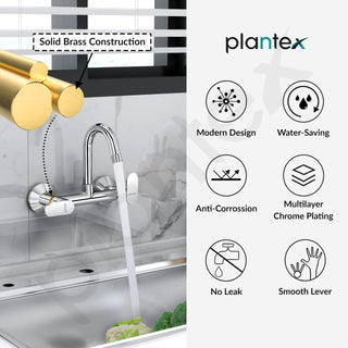 Plantex Pure Brass Sink Mixer Tap Hot and Cold with 360° Swivel Spout/Kitchen Sink Tap with Brass Wall Flange and Teflon Tape-7 Year Warranty by Plantex (ORN-214-Chrome)