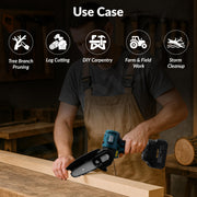 Plantex Electric Chainsaw/4-Inch Cordless Chain Saw with 4000RPM Load Speed/7m/s Chain Speed/Lightweight Handheld Pruning Saw for Wood Cutting - Black (Mainframe, Battery & Charger Not Included)