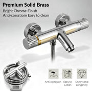 Plantex Pure Brass 2in1 Wall Mixer/Hot & Cold Water Tap with Hand Shower - Pack of 1 (Chrome)