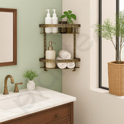 Plantex Aluminium Corner Shelf For Bathroom Wall/2 Tier Side Corner Shelf/Bathroom Corner Shelf with Hooks/Premium Bathroom Organizer (Brass-Antique Finish)
