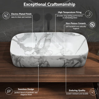 Plantex Ceramic Tabletop Washbasin for Bathroom/Designer Counter Top Hand Wash Basin/Rectangle Bathroom sink for Home/Office (21.5x14x5 Inch -Marble Finish)