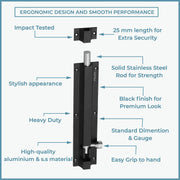 Plantex Stainless Steel 8 inch Tower Bolt/Tower Bolt for Home,Offices Doors and Windows/Tower Bolt for Main Door/Door Latch/Kundi/Chitakini/Door Latch for Windows (Black, Pack of 1)