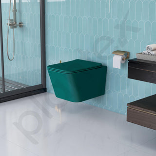 Plantex Imported Italica Commode for Toilet/Rimless Ceramic Wall Hung Western Toilet/Washdown Flush Bathroom Commode with Toilet Seat Cover - P Trap Outlet - (Aqua Green, Matt)
