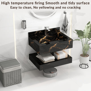 Plantex Floating Vanity/Slab Tile Vanity with Washbasin for Bathroom/Wall Mount Cabinet with Basin - 24 x 18 inch (ED-Black-Marble Finish)