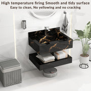 Plantex Floating Vanity/Slab Tile Vanity with Washbasin for Bathroom/Wall Mount Cabinet with Basin - 24 x 18 inch (ED-Black-Marble Finish)