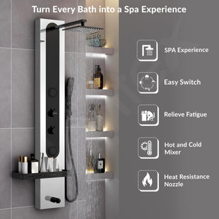 Plantex Shower Panel for Bathroom/304 Grade Stainless Steel Modern Shower System with Head Shower/Hand Shower & Massage Spray Jet for Bathroom - Pack of 1 (Chrome and Black, KM-8097)
