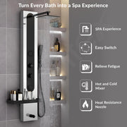Plantex  Shower Panel for Bathroom/304 Grade Stainless Steel Modern Shower System with Head Shower/Hand Shower & Massage Spray Jet for Bathroom - Pack of 1 (Chrome and Black, KM-8097)