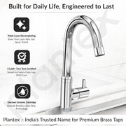 Plantex Pure Brass Pillar Tap for Wash Basin with 360Ãƒâ€šÃ‚Â° Swivel Spout for Sink Tap with Water Saving Aerator-7 Year Warranty (ICO-912-Chrome)