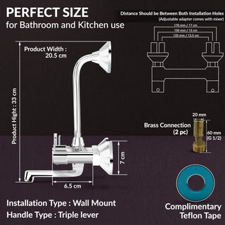 Plantex Wall Mixer 2 in 1 with L-Bend Connector and Water-Saving Aerator/Wall Mixer/Mixture Tap for Bathroom - (APS-1289 Chrome)