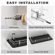 Plantex Wall Mount Glass Shelf for Bathroom/Shelves for Kitchen/Black Glass Shelf, Polished (12x6 Inches - Pack of 2)