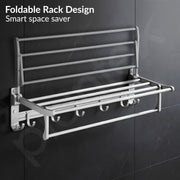 Plantex Foldable Towel Rack for Bathroom/Space Aluminium Towel Holder/24 Inch Towel Hanger/Bathroom Accessories - Pack of 1 (Silver)