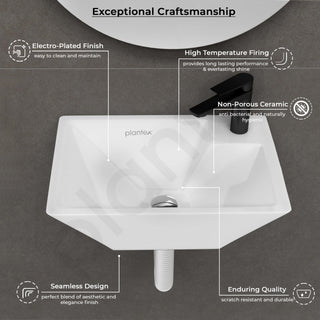 Plantex Platinum Ceramic Wall Mounted Basin/Corner Basin/Wash Basin for Bathroom/Wall Hung Washbasin/Sink for Restaurant, Hotel/10 Years Glaze Warranty by Plantex (Candy -15 x 11 x 5 Inch)