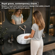 Plantex Ceramic Basin for Bathroom/Table Top Ceramic Basin/Washbasin for Bathroom (Marble Finish - 19.5 x 14 x 6 Inch)