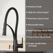 Plantex Single Lever Sink Mixer with Dual Flow Pull-Out SprayerHot and Cold-Water Mixer Rotatable Flexible Sink Tap for Kitchen -Deck Mounted-(8984-Black) Brass, Powder Coated