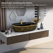 Plantex Ceramic Tabletop Wash Basin for Bathroom/Counter Top Washbasin/Oval Vessel Sink Basin for Home/Hotel/Office (24x16x5.5 Inch - Black & Gold)