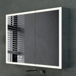 Plantex Luxury LED Mirror Cabinet for Bathroom/304 Grade Stainless Steel Bathroom Cabinet/Mirror for Bathroom with Double Door Cabinet (24x24 Inch-LED & Defogger/Chrome)