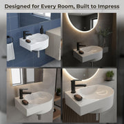 Plantex Ceramic Wall Hung Basin/Washbasin for Bathroom/Wall Mount Corner Wash Basin/Sink for Living Room/Office (Orca, White)