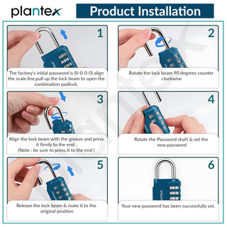 Plantex 4-Digit Code Combination Door Locks/Number Lock/Locks for Luggage Bags for Travel/Portable Luggage Lock/Travel Lock for Briefcase/Laptop Bags - Pack of 1 (Blue)