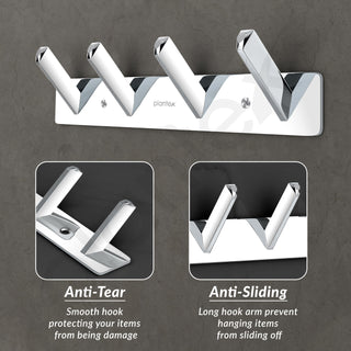 Plantex Wall Hooks for Hanging Cloth/Stainless Steel Towel Hangers/Bathroom Robe Hooks/Door Hangers/Square Wall Hook/Hook Rail for Hanging Keys - 4 Hooks (Pack of 2, Chrome)