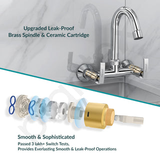 Plantex Pure Brass Sink Mixer with Double Handle Hot and Cold Water Tap for Kitchen/Bathroom Basin Faucet with Brass Wall Flange & Teflon-Tape - (COL-1014, Chrome Finish)