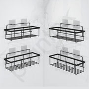 Plantex No Drill Bathroom Organiser/GI Steel Self Adhesive Shelf/Kitchen Shelf with Magic Sticker/Bathroom Accessories Set - Black, Powder Coated (Pack of 4)