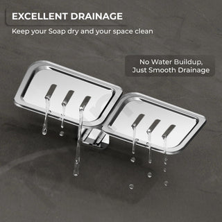 Plantex Dream Stainless Steel Double Soap Dish Stand for Bathroom & Kitchen/Soap Dish/Bathroom Accessories - Wall Mounted - Chrome (Pack of 1)