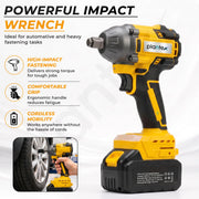 Plantex 4-in-1 Cordless Power Tool Kit 21V/Brushless Drill, Impact Wrench, Rotary Hammer & Angle Grinder/3 Batteries & Case – Yellow (APS-ML004)