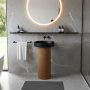 Plantex Acrylic Resin & Quartz Pedestal Basin for Bathroom/One Piece Pedestal Free Standing Round Wash Basin for living Room/Hotel (Black & Gold)