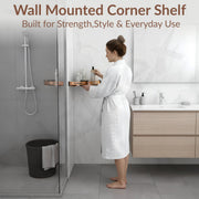 Plantex Bathroom Corner Rack for Wall/Stainless Steel Shelf for Bathroom Corner with Railings/Bathroom Accessories Holder (9x9 inches, PVD Rose Gold & Black)