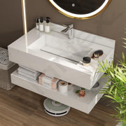 Plantex Floating Vanity for Bathroom/Slab Tile Vanity/Wall Mount Basin with Cabinet/Washbasin Cabinet - 32 x 18 inch (ED-07-Marble Finish)