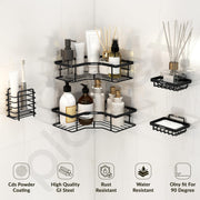 Plantex Alloy Steel Self Adhesive Bathroom Shelf Rack/Bathroom Organizer Without Drill/Soap Dish/Multipurpose Corner Shelf for Bathroom Wall/Soap Holder/Tumbler Holder-Combo(Black)