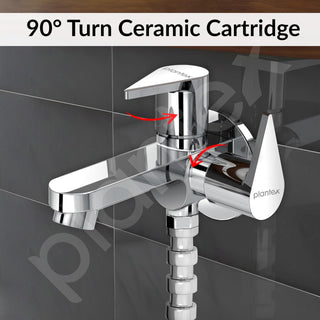 Plantex Pure Brass 2 in 1 Tap for Washing Machine with Water Saving Aerator/2-Way Bib Cock for Bathroom with Brass Wall Flange & Teflon Tape -7 Year Warranty-(PAC-1807-Chrome)