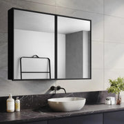 Plantex Aluminium Framed Mirror Box for Bathroom/Double Door Heavy-Duty Steel Body Mirror with Storage - 24x32 Inch, Black