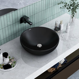 Plantex Platinum Ceramic Tabletop Round Wash Basin/Countertop Bathroom Sink/ Tabletop Wash Basin(Black, 15.5 x 15.5 x 5 Inch)