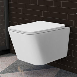Plantex Imported Italica Ceramic Wall Hung Commode Toilet/Rimless Western Toilet/Washdown Commode with Soft Closing Toilet Seat - P Trap (Square - Matt White)