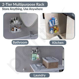 Plantex Self Adhesive Stainless Steel Bathroom Detergent Holder/Bathroom Storage Rack/Shelf/Under The Sink Detergent Holder (Small,Chrome)
