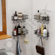 Plantex Bathroom Organizer Without Drill/GI Steel Self Adhesive Bathroom Shelf for Wall with Magic Stickers/Self Adhesive Kitchen Shelf with Hooks (Pack of 4)