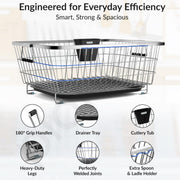 Plantex Stainless Steel Dish Drainer Basket For Kitchen Utensils/Dish Drying Rack With Drainer/Plate Stand/Bartan Basket (Size-56 x 43 x 22 cm)