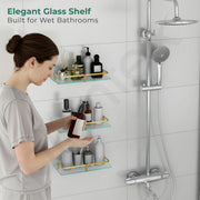 Plantex Heavy Duty Glass Shelf for Bathroom/Kitchen Storage Shelf Wall Mounted/Living Room Frosted Glass Shelf, (Brass Antique Finish - 12x6 Inches - Pack of 3)